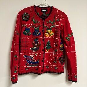 Vintage Embroidered Christmas Sweater - Small